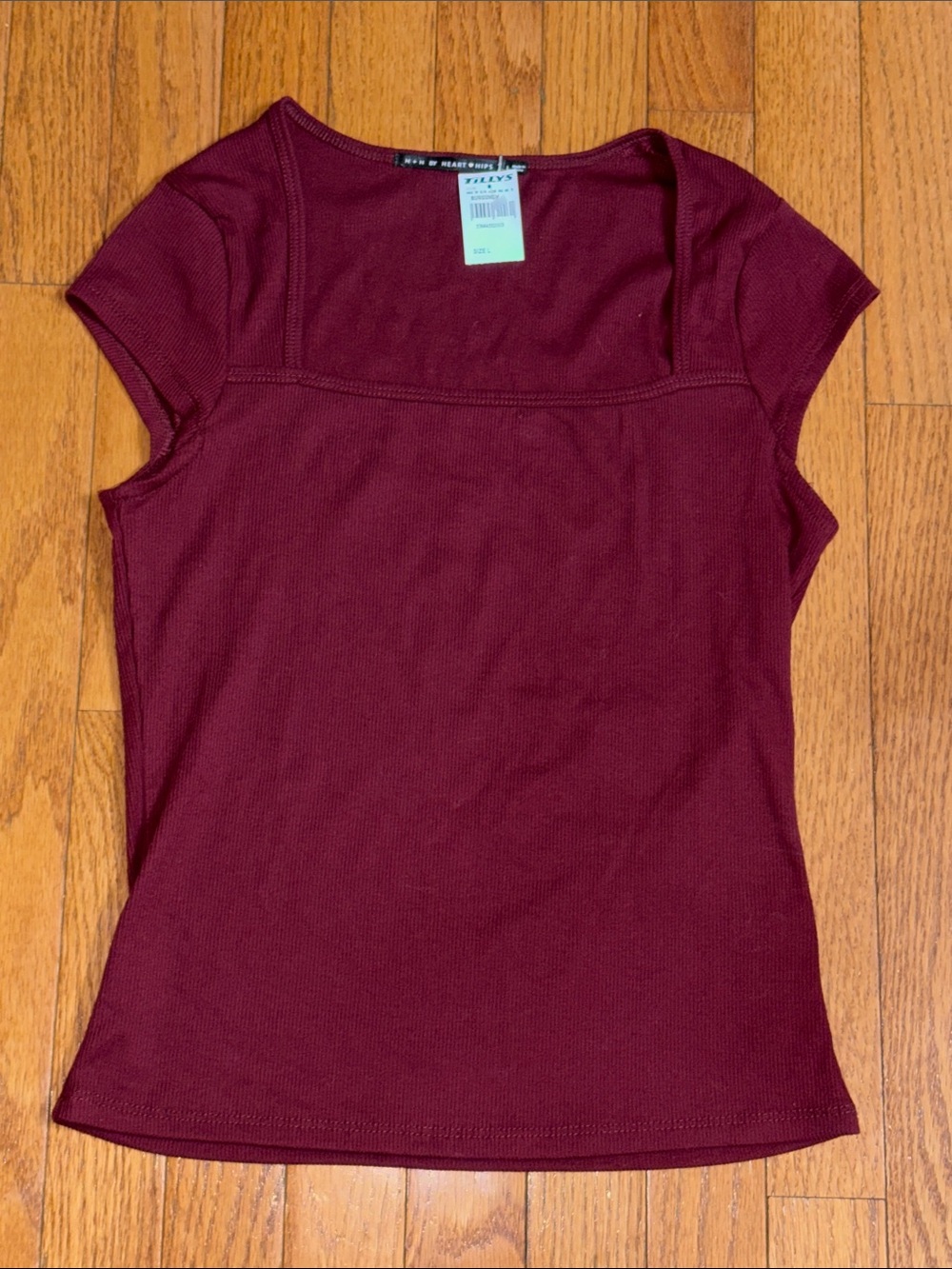 Tilly's Women's Short Sleeve Square Neck Top - Burgundy